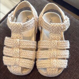Zara Cream Woven Sandals with Ankle Strap